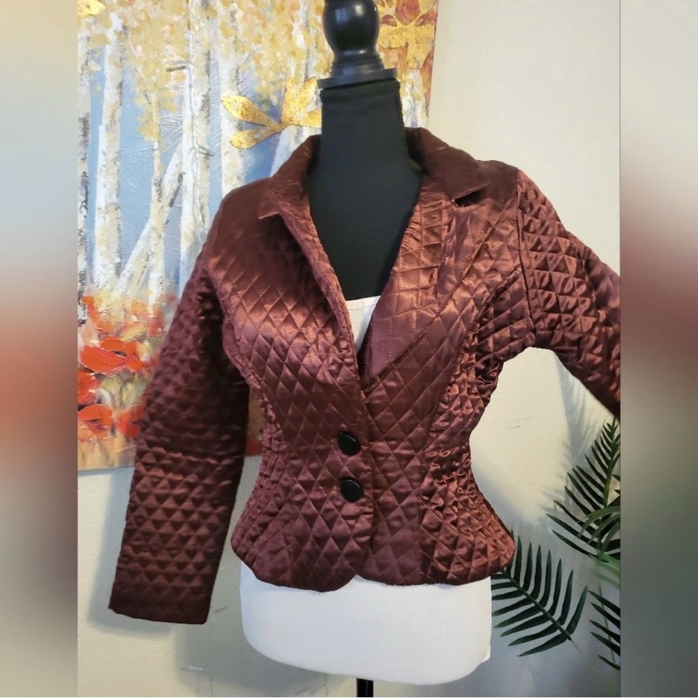 Vintage Quilted Satin Burgundy Women's Jacket - Brand Unknown